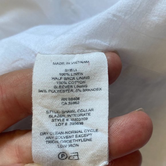 Theory Shawl Collar Double-Breasted Integrate White Linen Blazer Jacket Ladies 2 - Picture 11 of 11